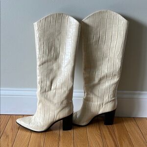 Schutz Maryana block heel crocodile embossed western Knee High Boots